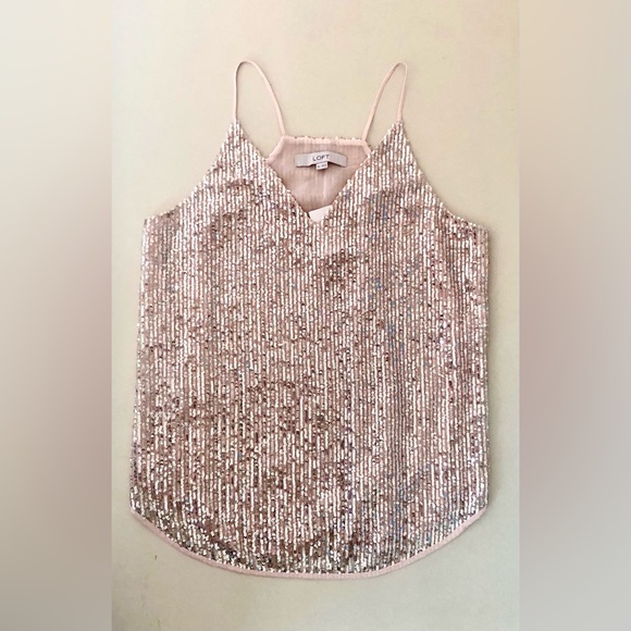 NWT. Ann Taylor LOFT Silver Sequin Baby Pink Camisole Tank Top. XS - Picture 4 of 12